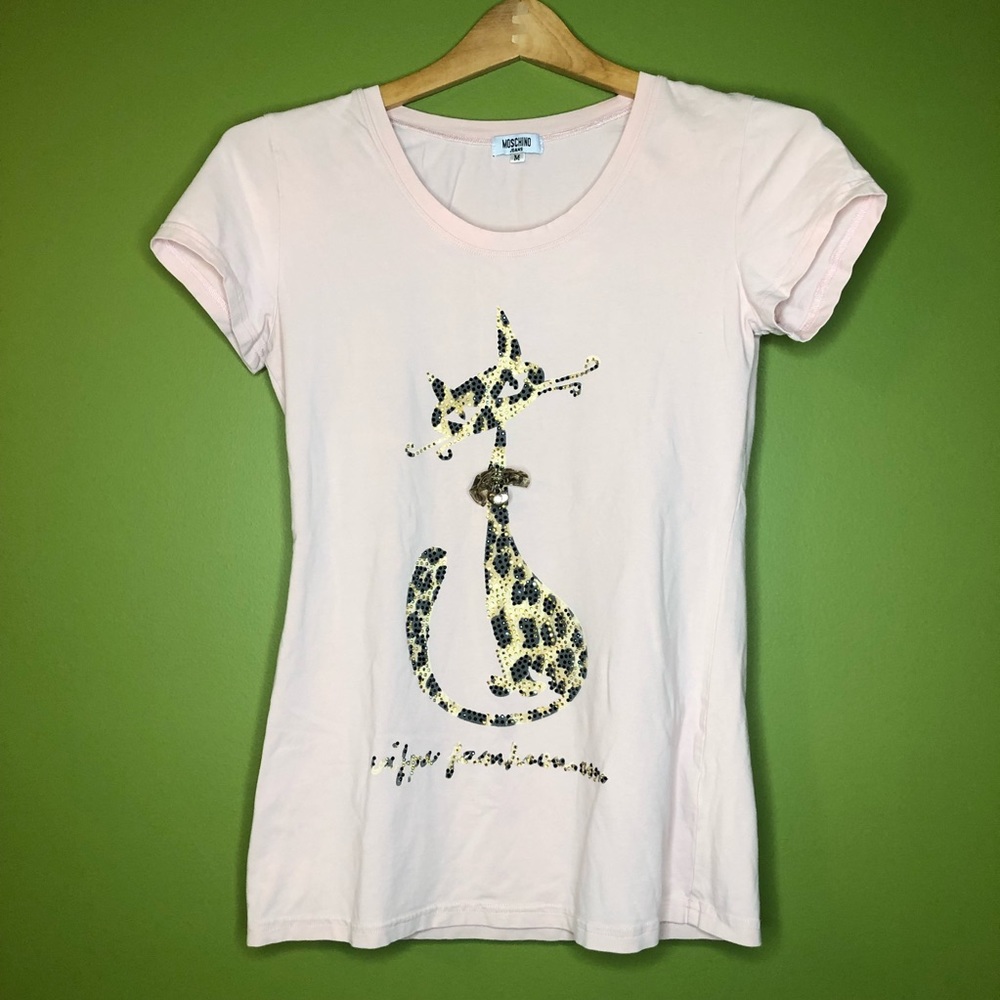 Moschino Jeans shirt with Leopard kitty design.